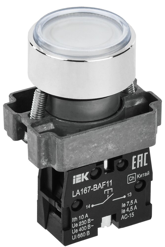 Кнопка LA167-BAF11 d=22мм 1з белая BBT20-BAF11-1-22-67-K01 IEK купить с доставкой по РФ