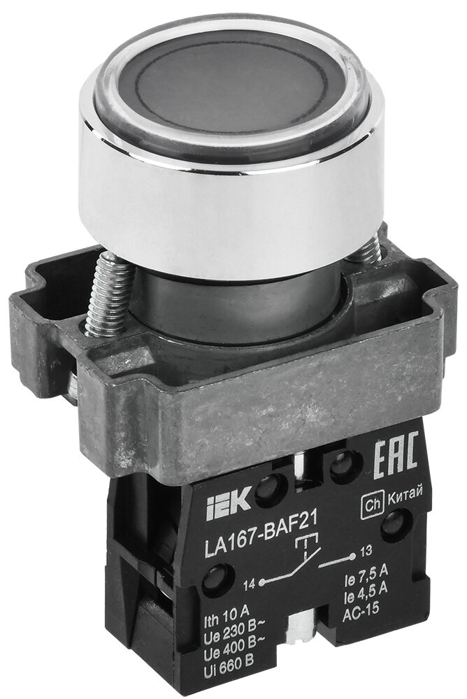 Кнопка LA167-BAF21 d=22мм 1з черная BBT20-BAF21-1-22-67-K02 IEK