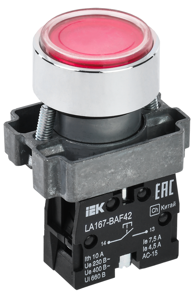 Кнопка IEK LA167-BAF42 красная d=22мм 1р