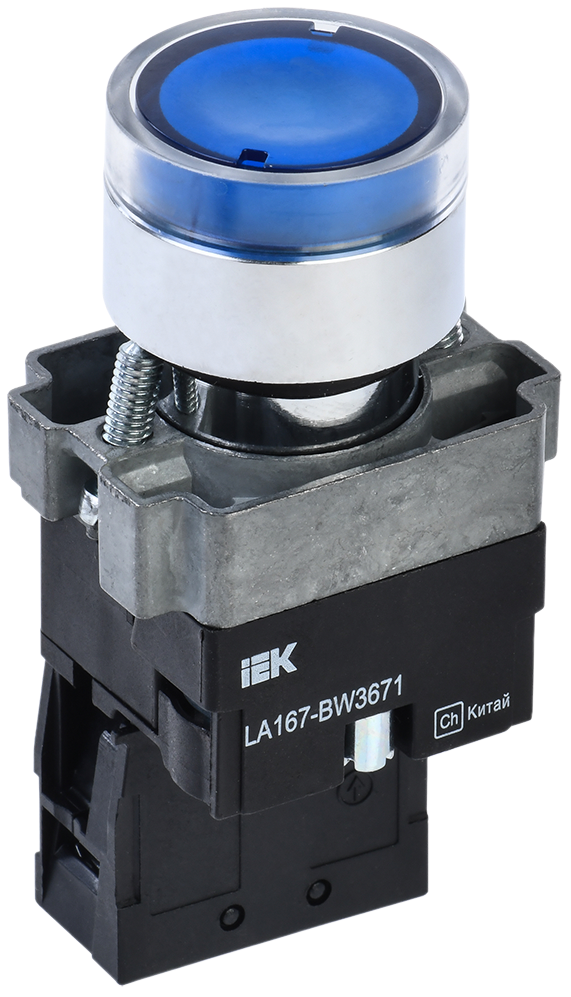 Кнопка LA167-BW3671 d=22мм RC 1з с подсветкой синяя BBT20-BW3671-1-12-67-K07 IEK купить с доставкой по РФ