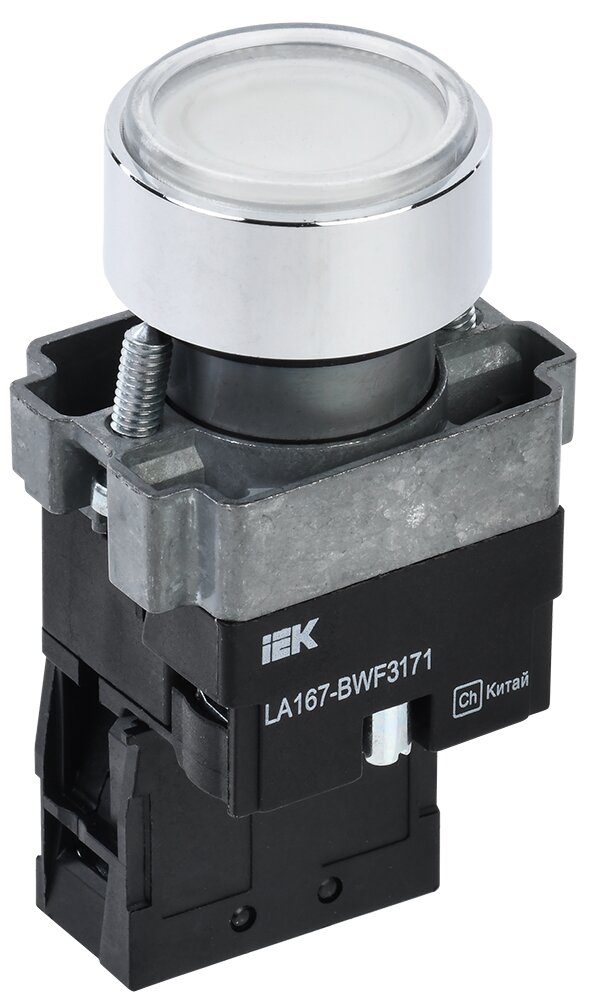 Кнопка LA167-BWF3171 d=22мм RC 1з с подсветкой белая BBT20-BWF3171-1-12-67-K01 IEK