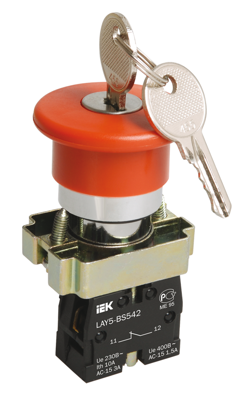 Кнопка управления IEK LAY5-BS142 с ключом красная 1з+1р