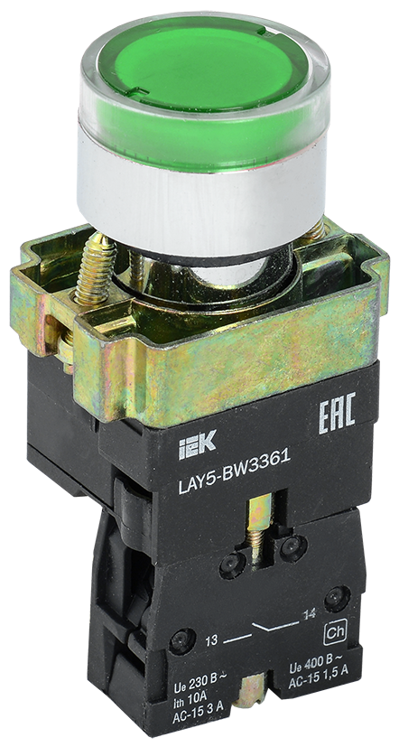 Кнопка управления IEK LAY5-BW3361 с подсветкой зеленая 1з