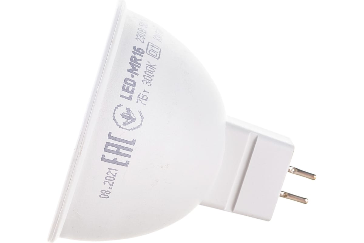 Лампа светодиодная IEK ECO MR16 7Вт 3000К тепл. бел. GU5.3 630лм 230-240В LLE-MR16-7-230-30-GU5