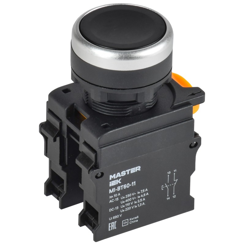 Кнопка IEK MASTER, d=22мм, 1NO+1NC, чёрная купить с доставкой по РФ