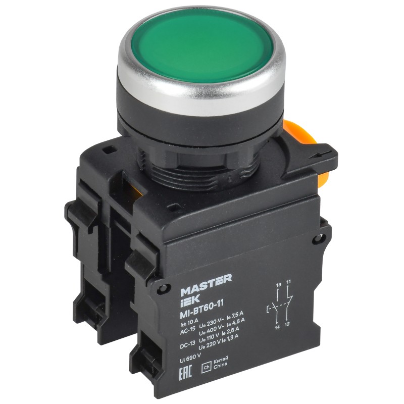 Кнопка IEK MASTER, d=22мм, 1NO+1NC, зелёная купить с доставкой по РФ