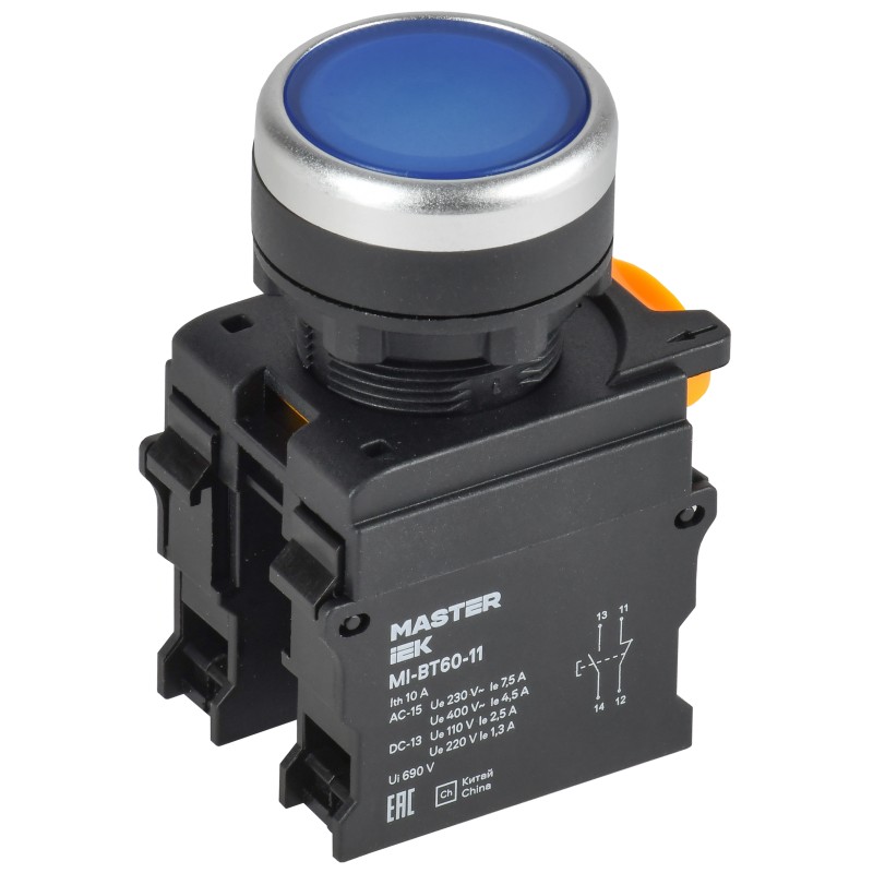 Кнопка IEK MASTER, d=22мм, 1NO+1NC, синяя купить с доставкой по РФ