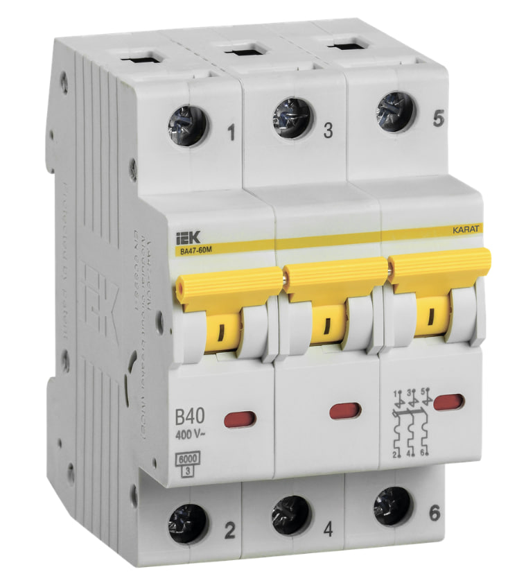 Выключатель автоматический ВА47-60M 3Р 40А 6кА B MVA31-3-040-B IEK купить с доставкой по РФ