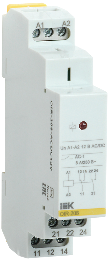 Промежуточное реле IEK OIR 2 контактов (8А) 12 В AC/DC