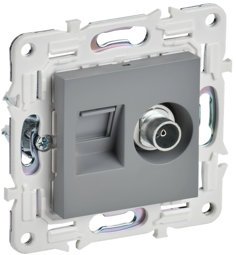 Розетка двойная IEK SKANDY TV+RJ45 кат.5E SK-A14Gr серый