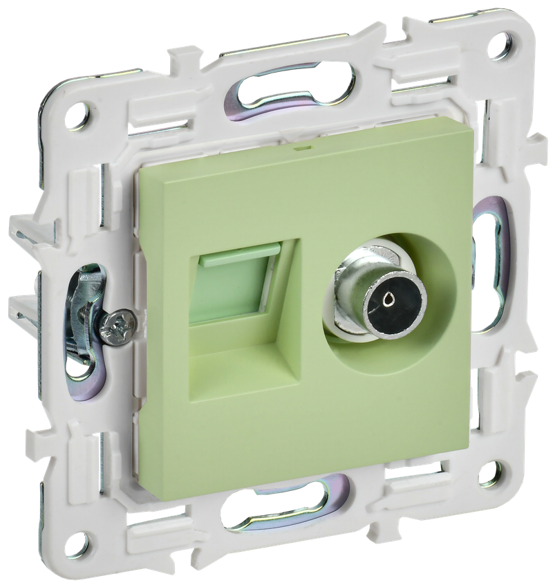 Розетка двойная IEK SKANDY TV+RJ45 кат.5E SK-A14G мятный
