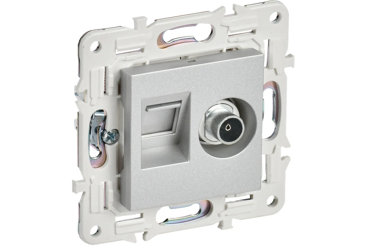 SKANDY Розетка двойная TV+RJ45 кат.5E SK-A14S серебряный IEK