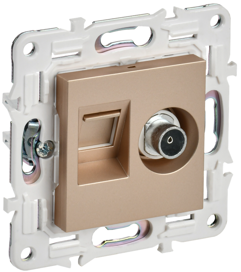Розетка двойная IEK SKANDY TV+RJ45 кат.5E SK-A14Sa песочный