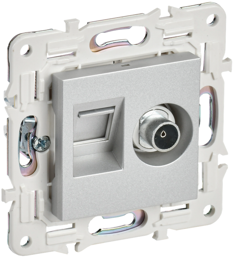 Розетка IEK SKANDY двойная TV+RJ45 кат.6E SK-A15S серебряный