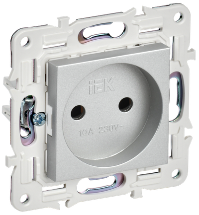 Розетка IEK SKANDY без заземления без защитных шторок 10А SK-R02S серебряный