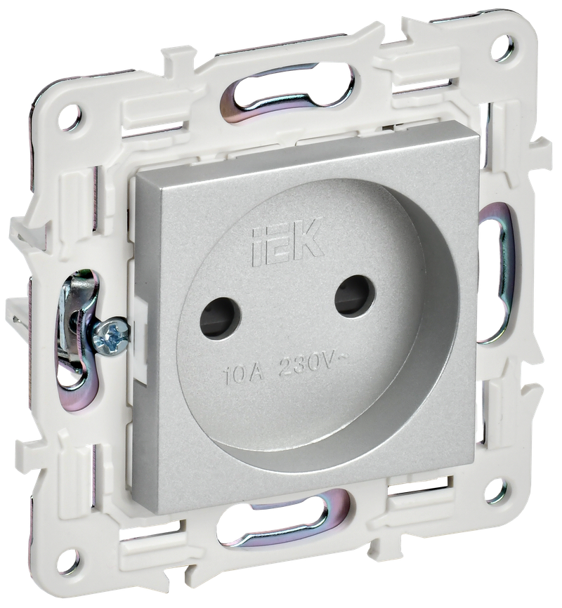 Розетка IEK SKANDY без заземления с защитными шторками 10А SK-R01S серебряный