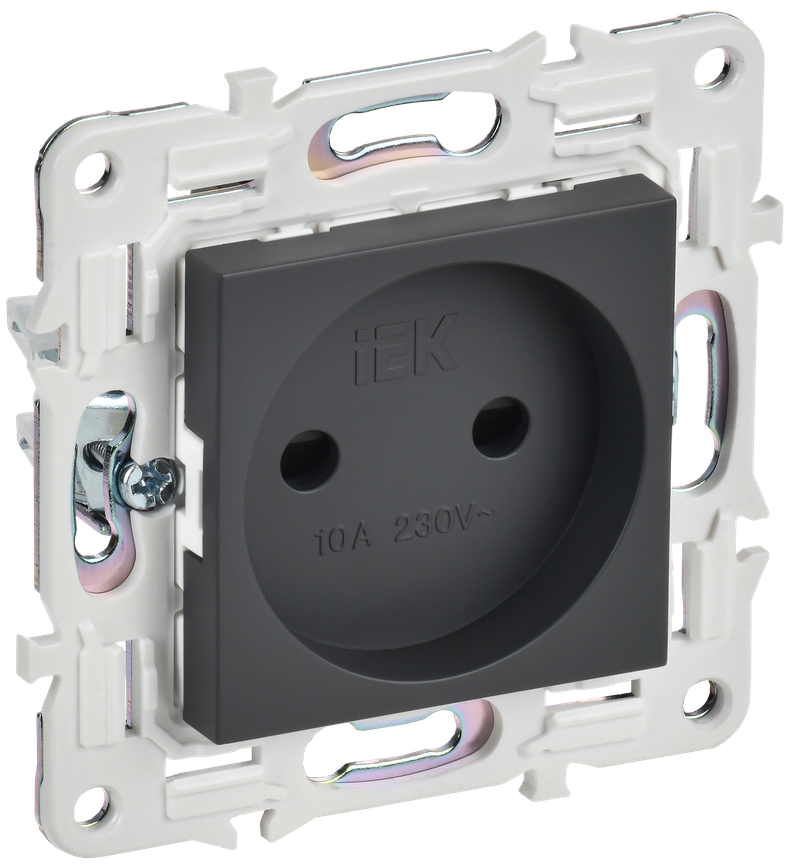 Розетка IEK SKANDY без заземления с защитными шторками 10А SK-R01T титан