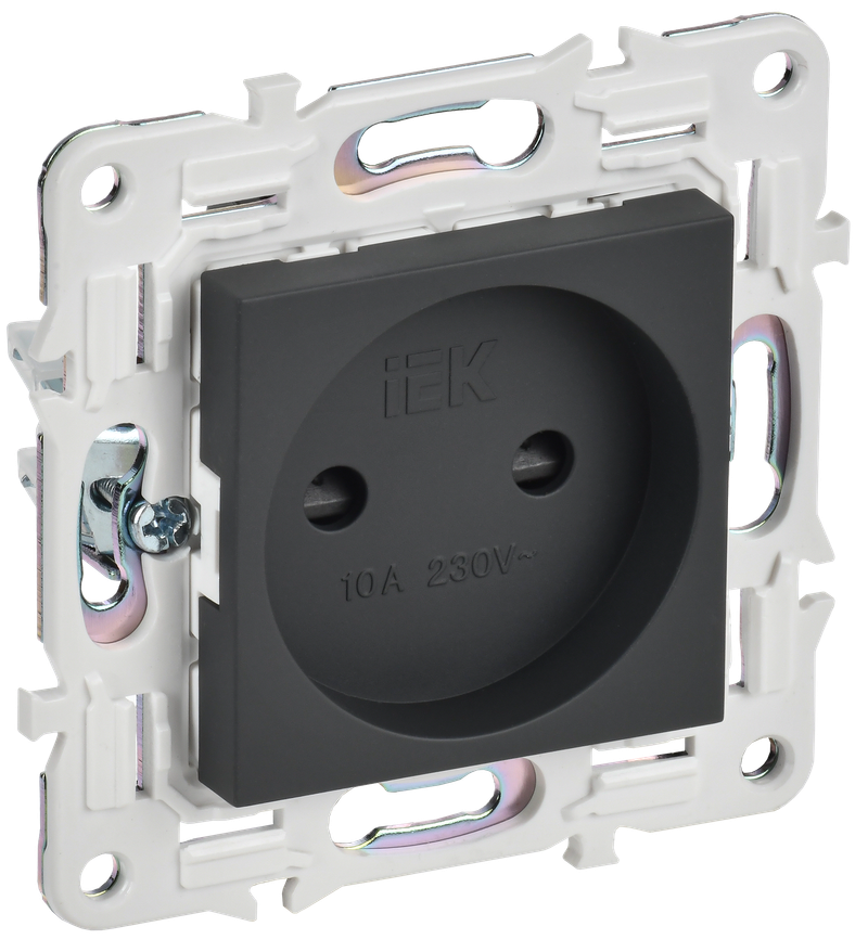 Розетка IEK SKANDY без заземления с защитными шторками 10А SK-R01G графит