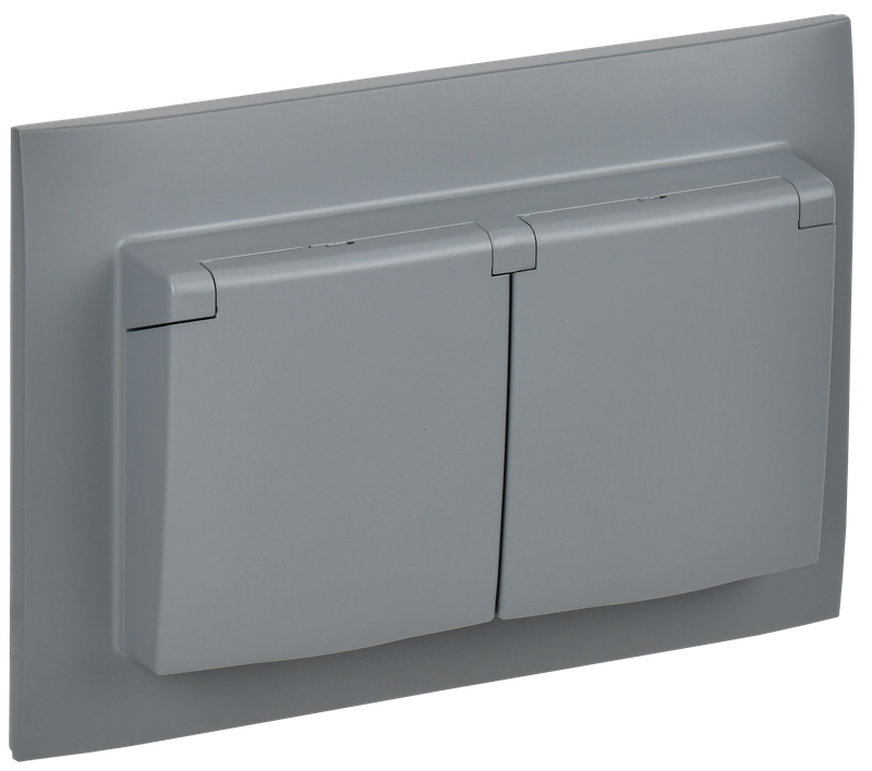 Розетка IEK SKANDY 2-местная и крышкой 16А в сборе IP44 SK-R12Gr серый