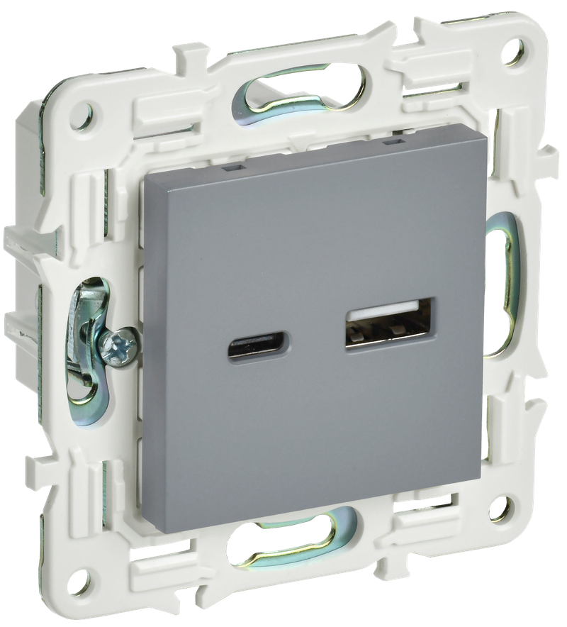SKANDY Розетка USB A+C 18Вт SK-R13Gr серый IEK