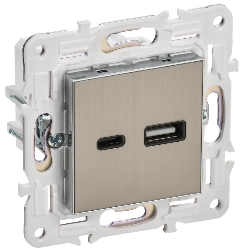 SKANDY Розетка USB A+C 3,1А SK-R14N металл никель IEK купить с доставкой по РФ