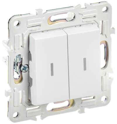 Выключатель 2-клавишный проходной с индикацией IEK SKANDY 10А SK-V10W арктический белый