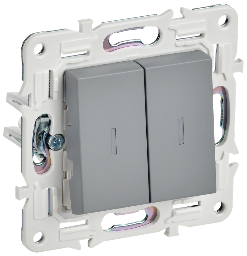 Выключатель 2-клавишный проходной с индикацией IEK 10А SK-V10Gr серый SKANDY SK-V22-1-10-K03