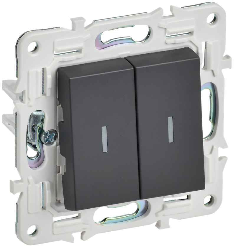 Выключатель 2-клавишный проходной с индикацией IEK 10А SK-V10T титан SKANDY SK-V22-1-10-K48