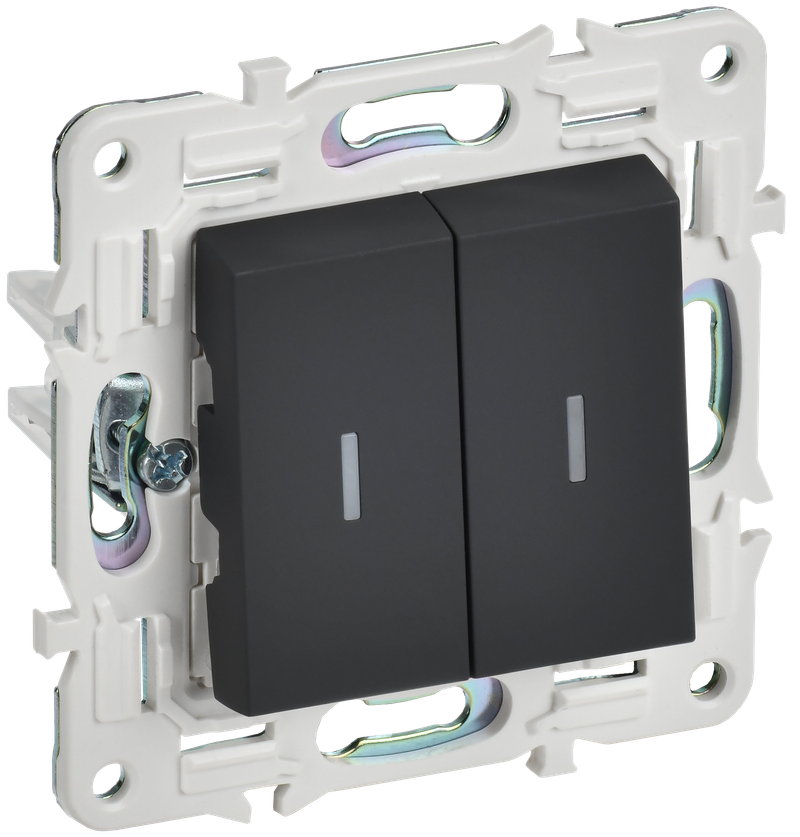 Выключатель 2-клавишный проходной с индикацией IEK 10А SK-V10G графит SKANDY SK-V22-1-10-K53