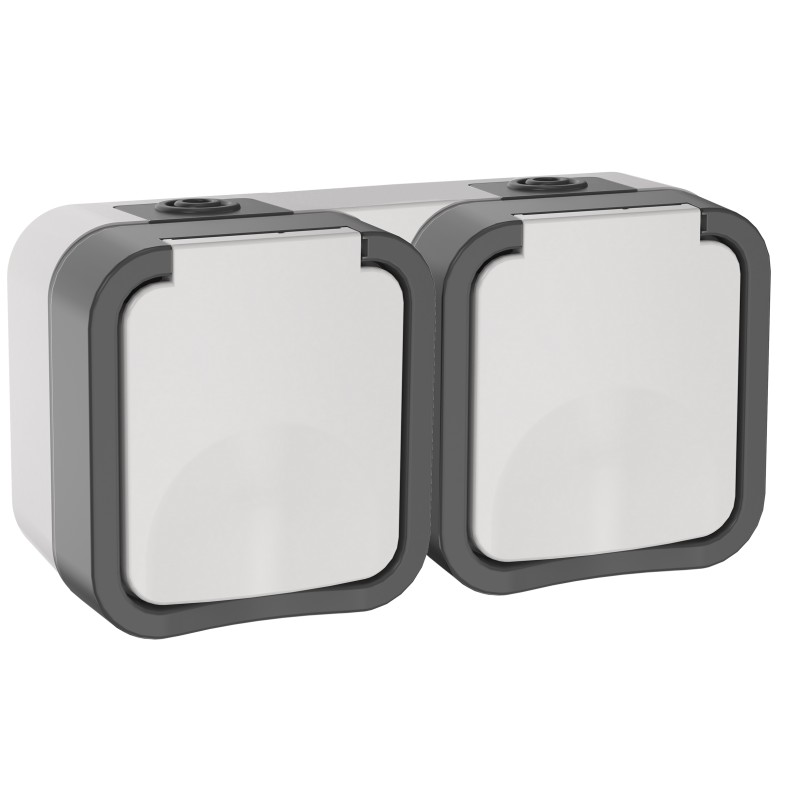 Розетка EK TORS 2-ая с з/к кр. гориз. 16А IP55 TS322 белый