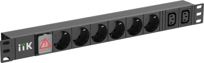Блок распределения питания PDU 6 розеток нем ст + 2 С13 LED 1U вх С14 алюмин