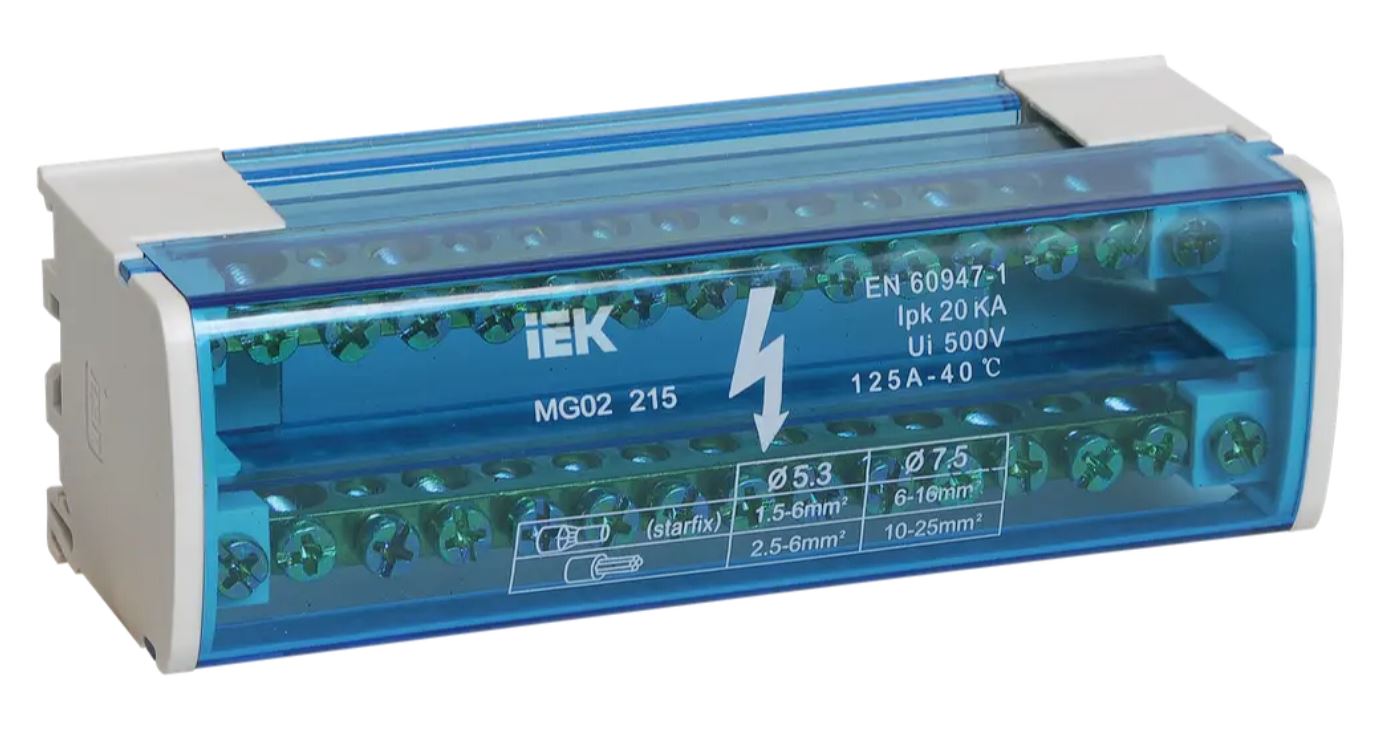 Шина нулевая на DIN рейку IEK 2/15