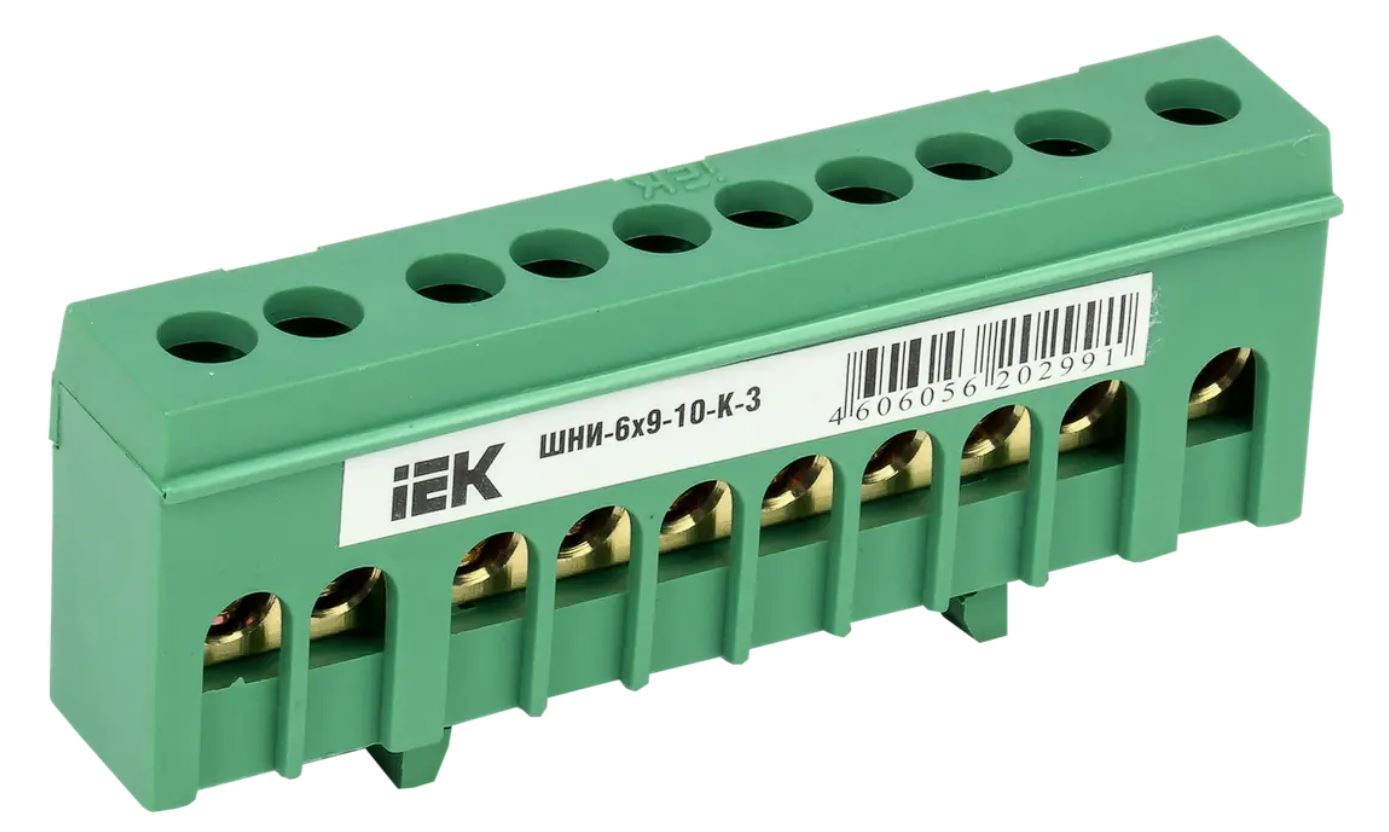 Шина PE земля корпусный изолятор на DIN-рейку ШНИ-6х9-10-К-З IEK