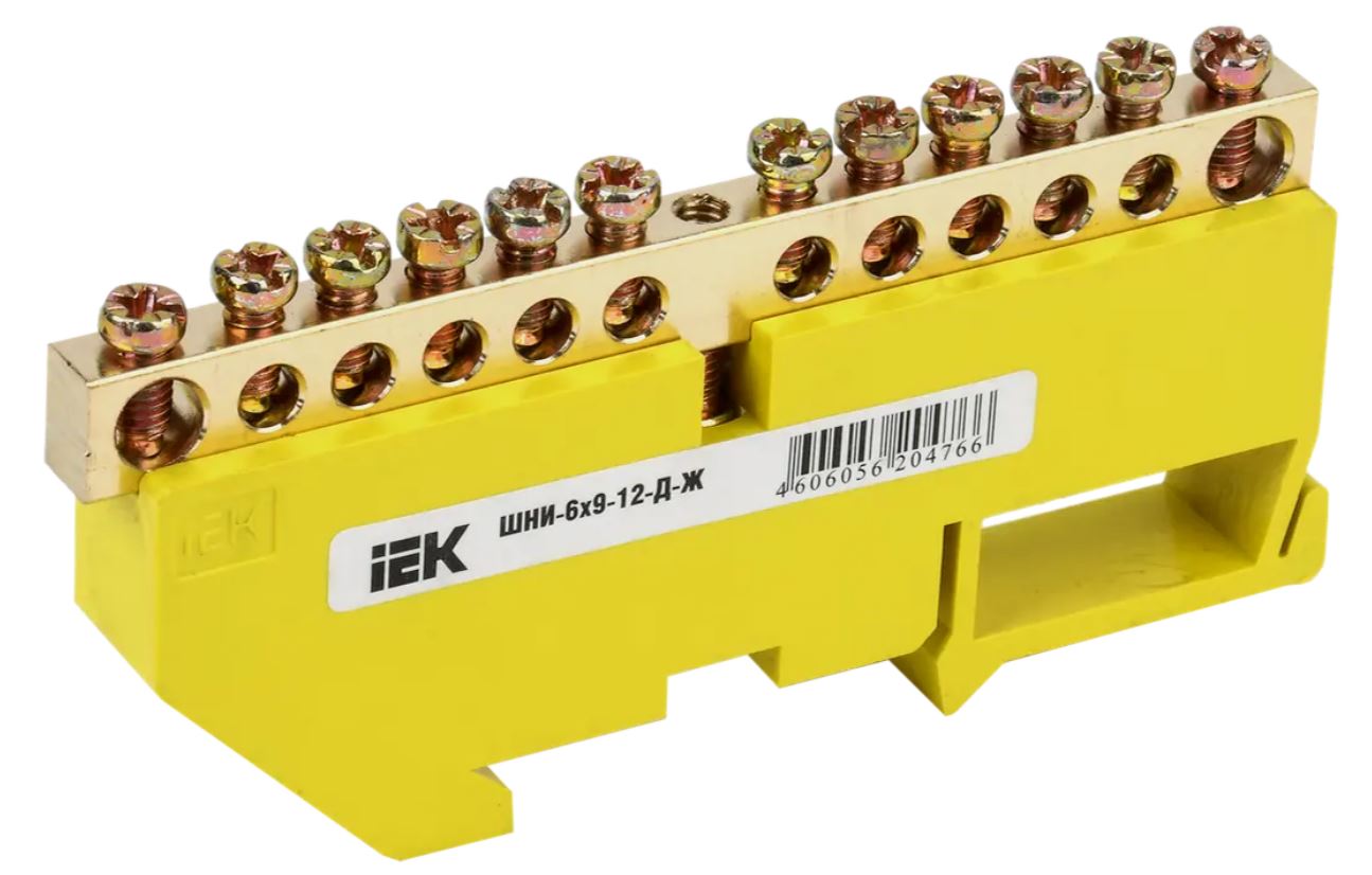 Шина PE "земля" на DIN-изоляторе ШНИ-6х9-12-Д-Ж IEK YNN10-69-12D-K05