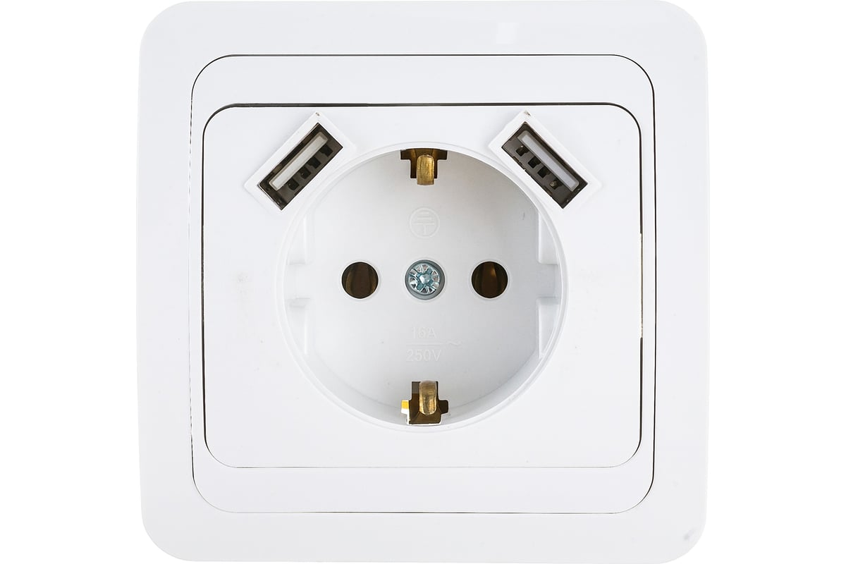 Розетка одинарная с заземлением IN HOME CLASSICO с двумя USB белая 2047