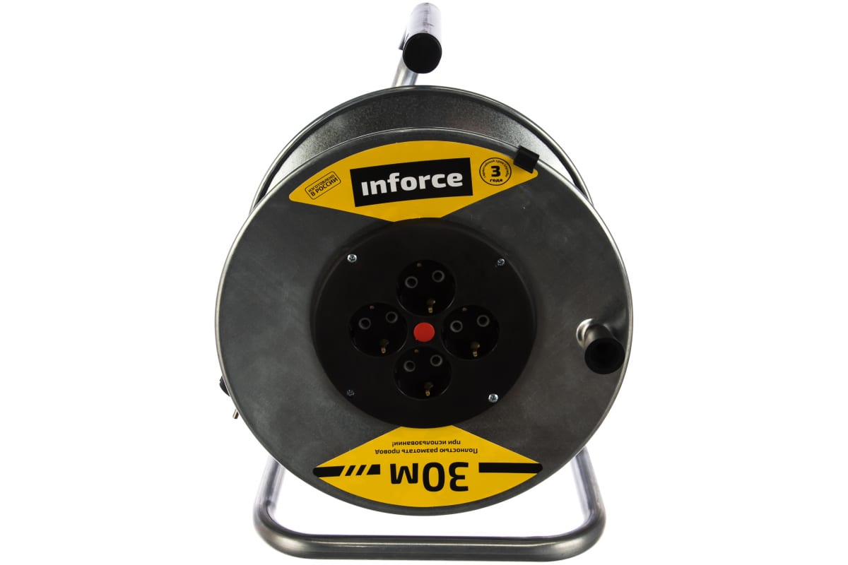Удлинитель силовой на металлической катушке Inforce К4-Е-30 ПВС 3x1.5 30м 16А 4 розетки оформить заказ с доставкой с ближайшего склада