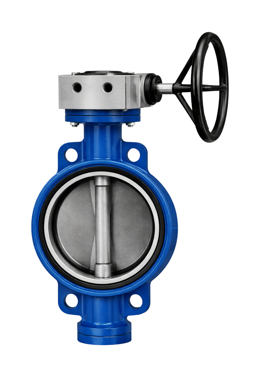 Затвор поворотный дисковый межфланцевый ИНТЕРАРМ Ду 500 Ру 10, корпус - высокопрочный чугун ВЧШГ, диск - высокопрочный чугун ВЧШГ, седловое уплотнение - NBR купить с доставкой по РФ