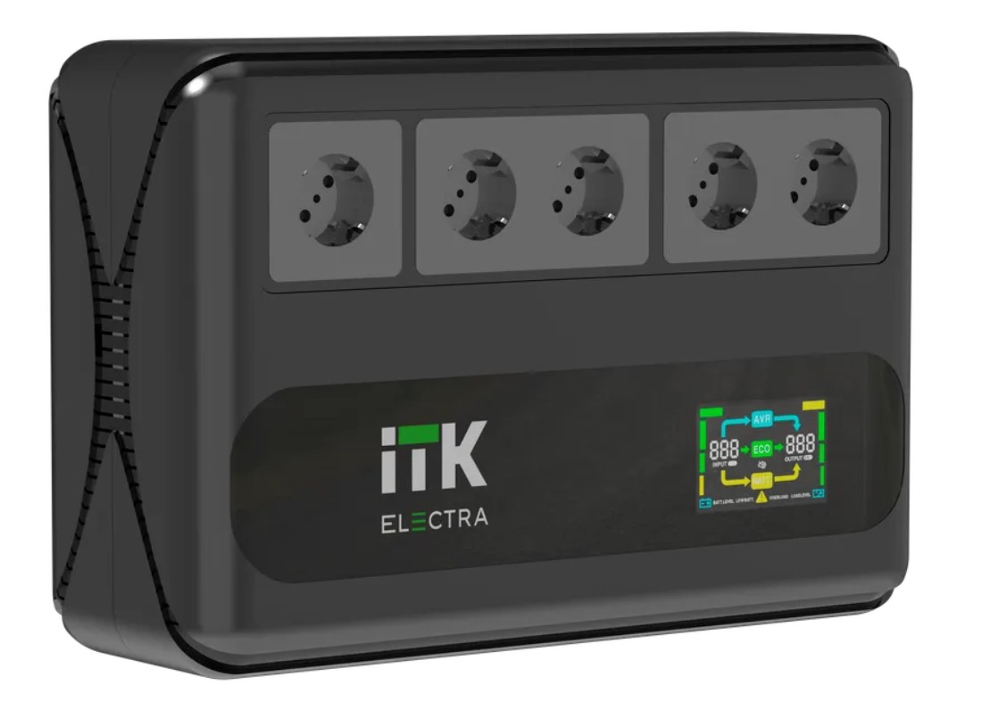 Источник бесперебойного питания Line-interactive 1кВА/0,6кВт, однофазный, LCD дисплей, с АКБ 1х9AH, 5xSchuko