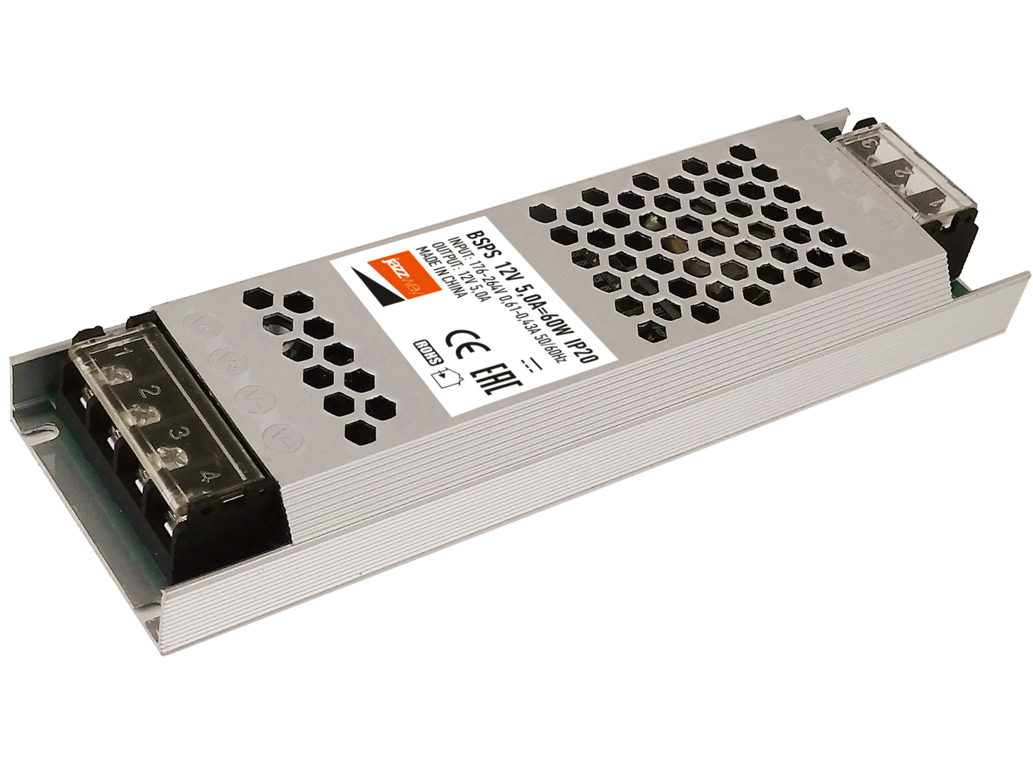 Блок питания JazzWay для светодиодной ленты 60Вт 5А 12В IP20 BSPS метал. 3329327A