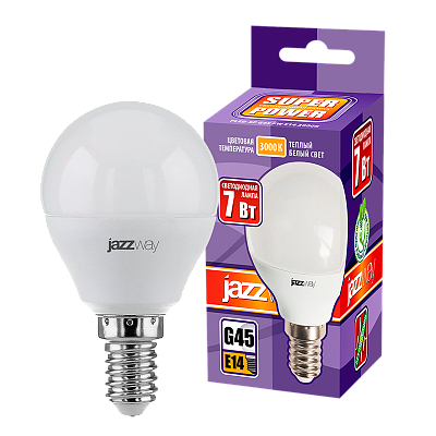 Лампа светодиодная JAZZWAY PLED POWER шар 7W E14 3000K заказать со складов по всей России