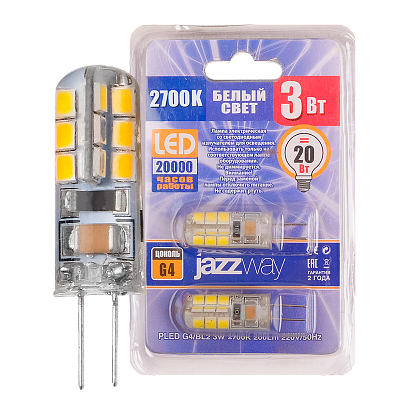 Лампа светодиодная JazzWay PLED POWER G4 3W 2700K 2 штуки заказать со складов по всей России