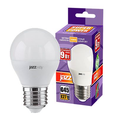 Лампа светодиодная JAZZWAY PLED POWER шар 9W E27 3000K заказать со складов по всей России