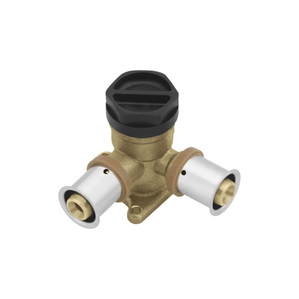 Тройник фиксируемый угловой с ушками KAN-Therm Press LBP с заглушкой 20х1/2"