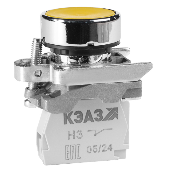 Кнопка КЭАЗ КМЕ4111мС-желтый-1но+1нз-цилиндр-IP40