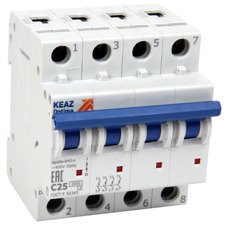 Автоматический выключатель КЭАЗ OptiDin BM63 4P 63A C 6кА AC (BM63-4C63-УХЛ3)