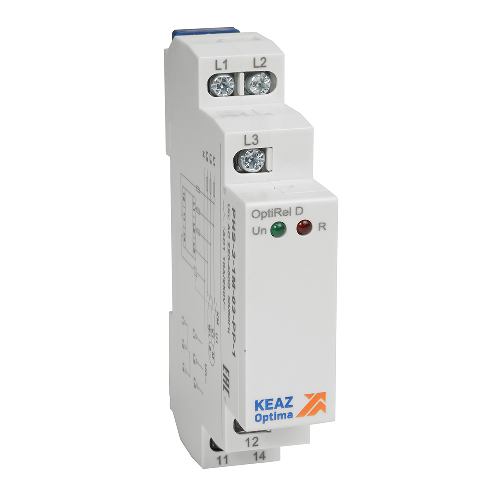 Реле контроля фаз КЭАЗ OptiRel D PHS-3-1M-03-PP-1 чередования обрыва фаз 3Ф 1СО