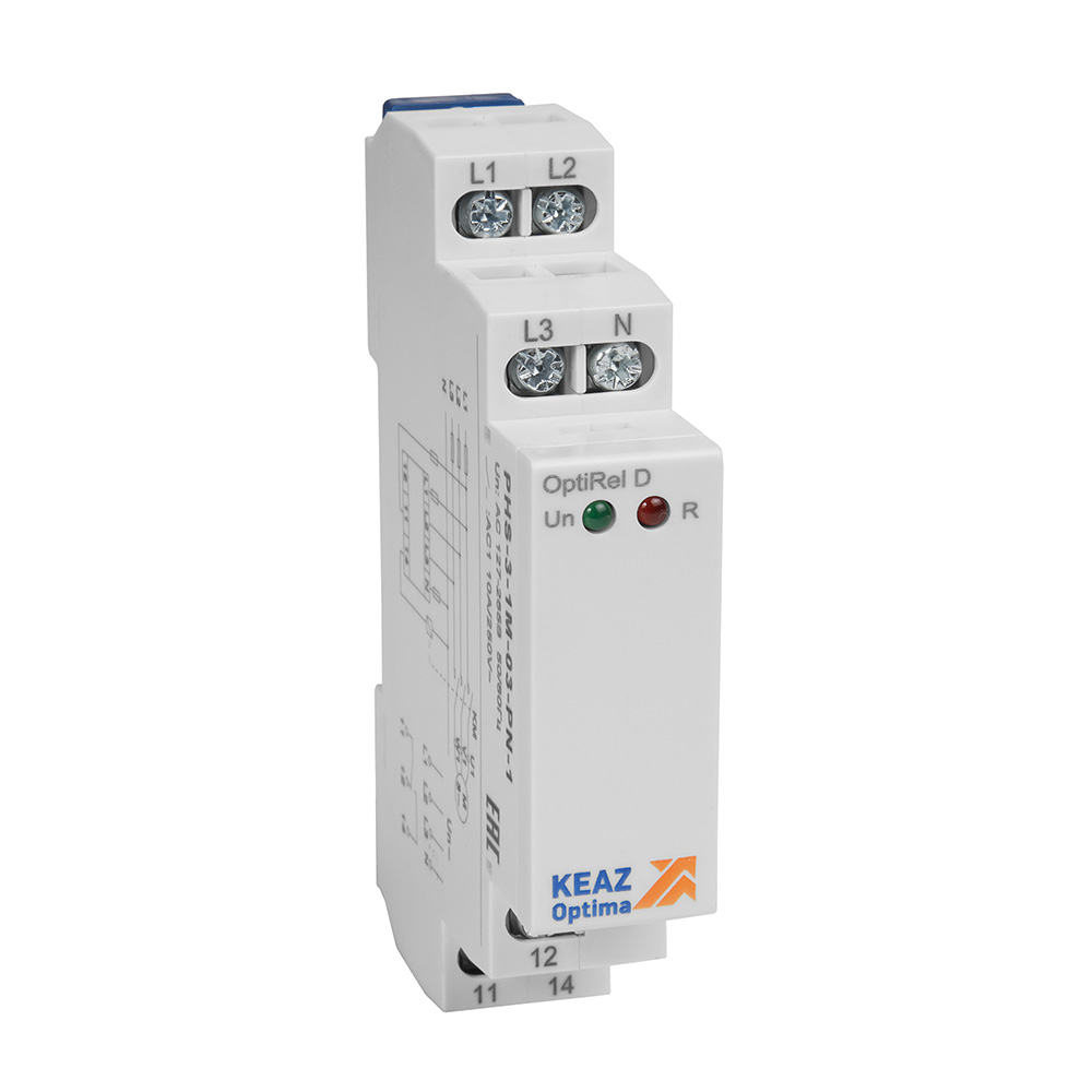 Реле контроля фаз КЭАЗ OptiRel D PHS-3-1M-03-PN-2 чередования обрыва фаз 3Ф+N 2СО