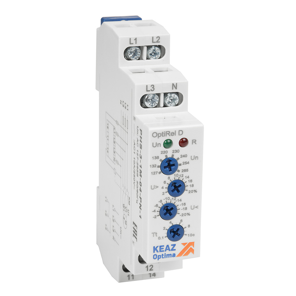 Реле контроля фаз КЭАЗ OptiRel D PHS-3-1M-06-PP-2 повышенного/пониженного настр асимметрии 3Ф 2СО