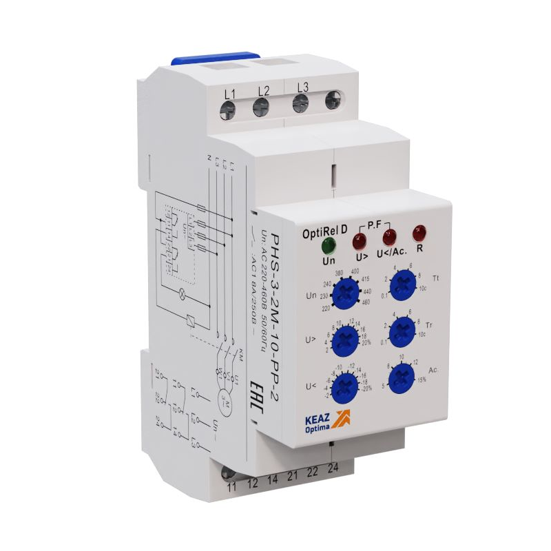 Реле контроля фаз КЭАЗ OptiRel D PHS-3-2M-10-PN-2 универсальное 3Ф+N 2СО
