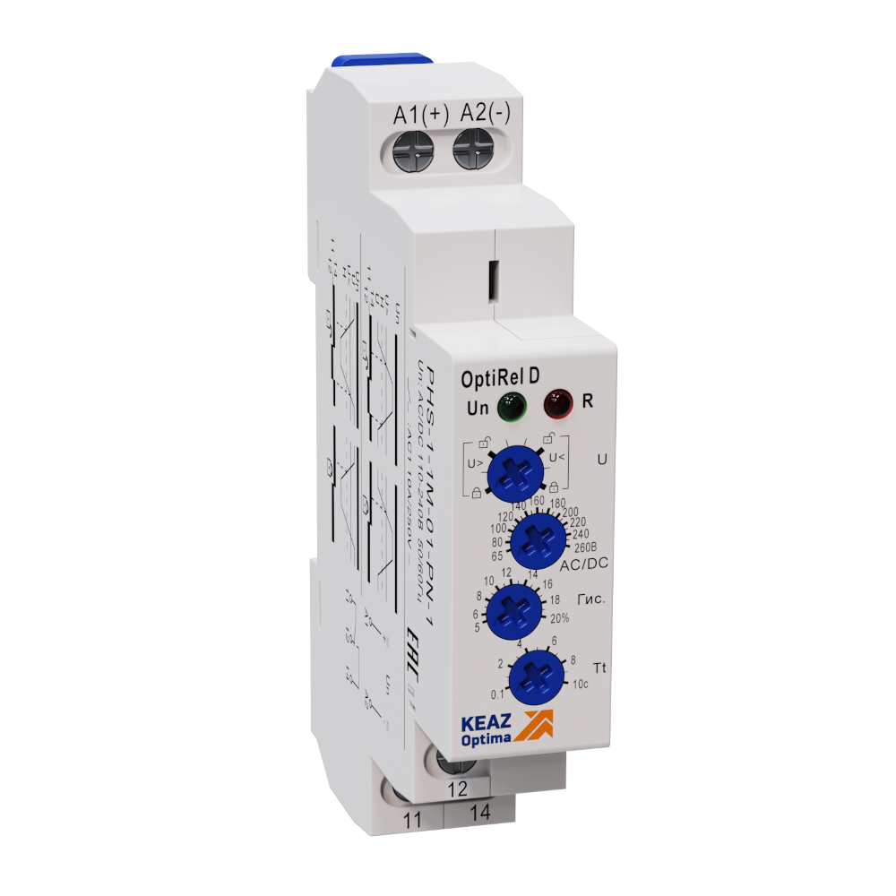 Реле контроля КЭАЗ фаз OptiRel D PHS-1-1M-01-PN-1 повышенного или пониженного 1Ф 1СО